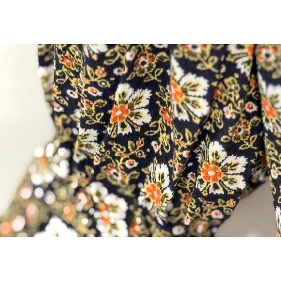 Loft Top Womens Peasant Cottageocre Floral Old Money Romantic Black Orange Sz S - Picture 7 of 11